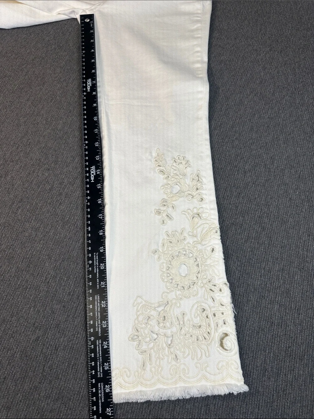 FREE PEOPLE FP Womens 29 White Stretch Denim Embroidered Straight Crop Jeans